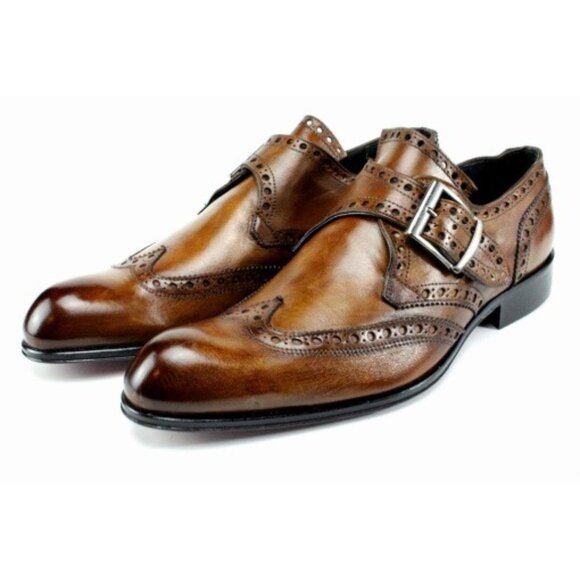 Karim Brown Monk Strap Shoes, Men’s Dress Shoes